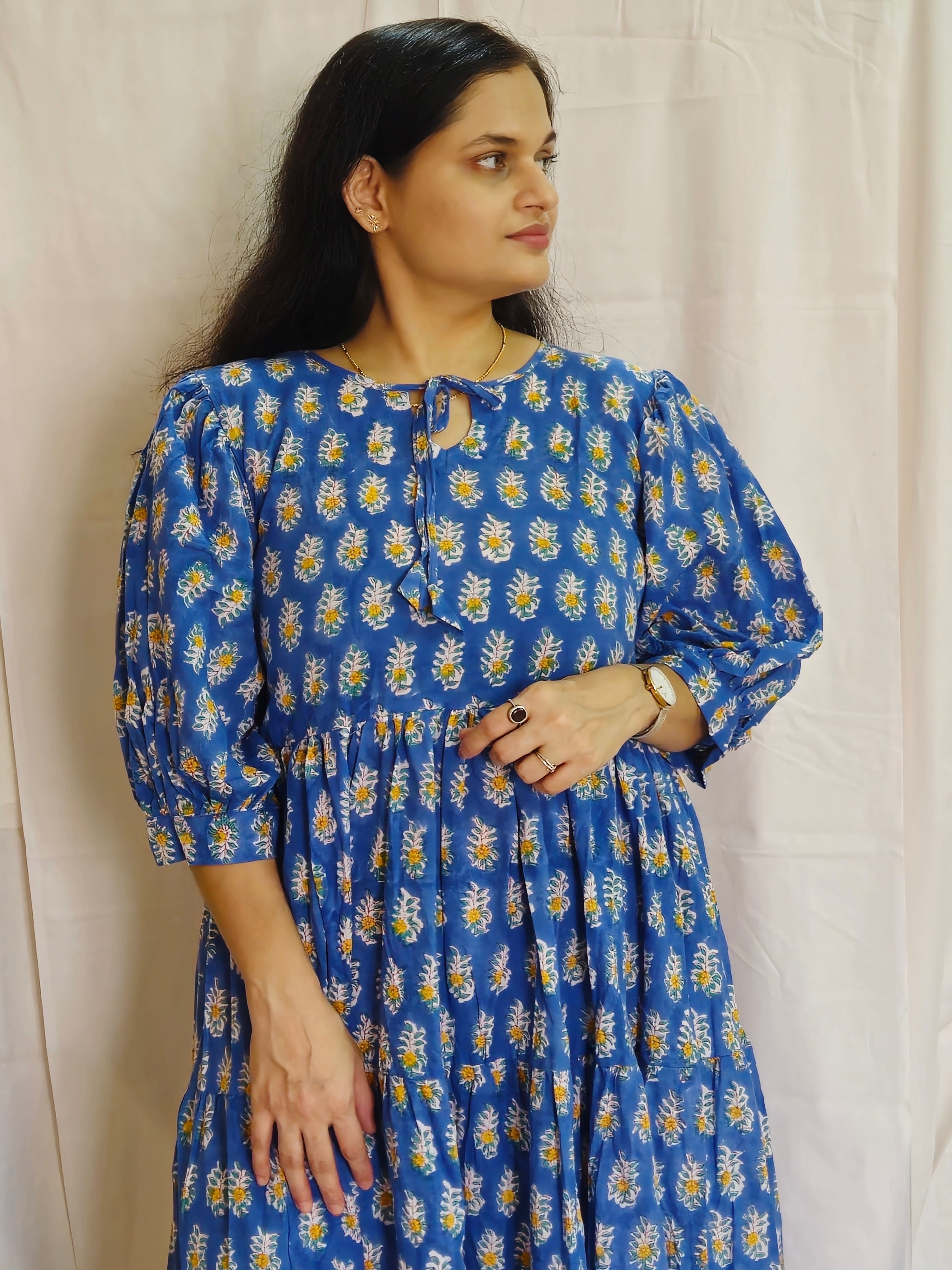 Nalika Blue Floral Blockprint Dress