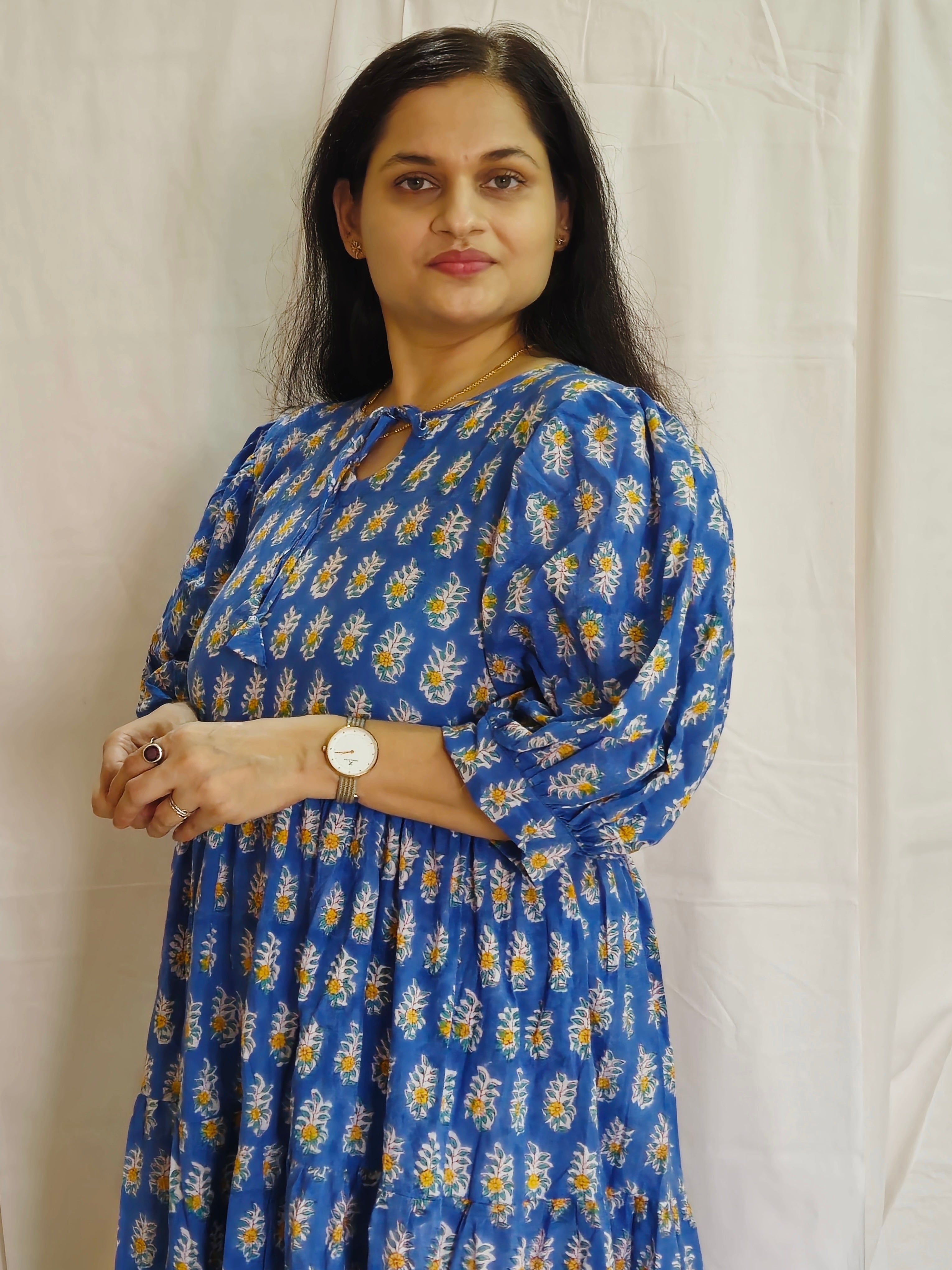 Nalika Blue Floral Blockprint Dress