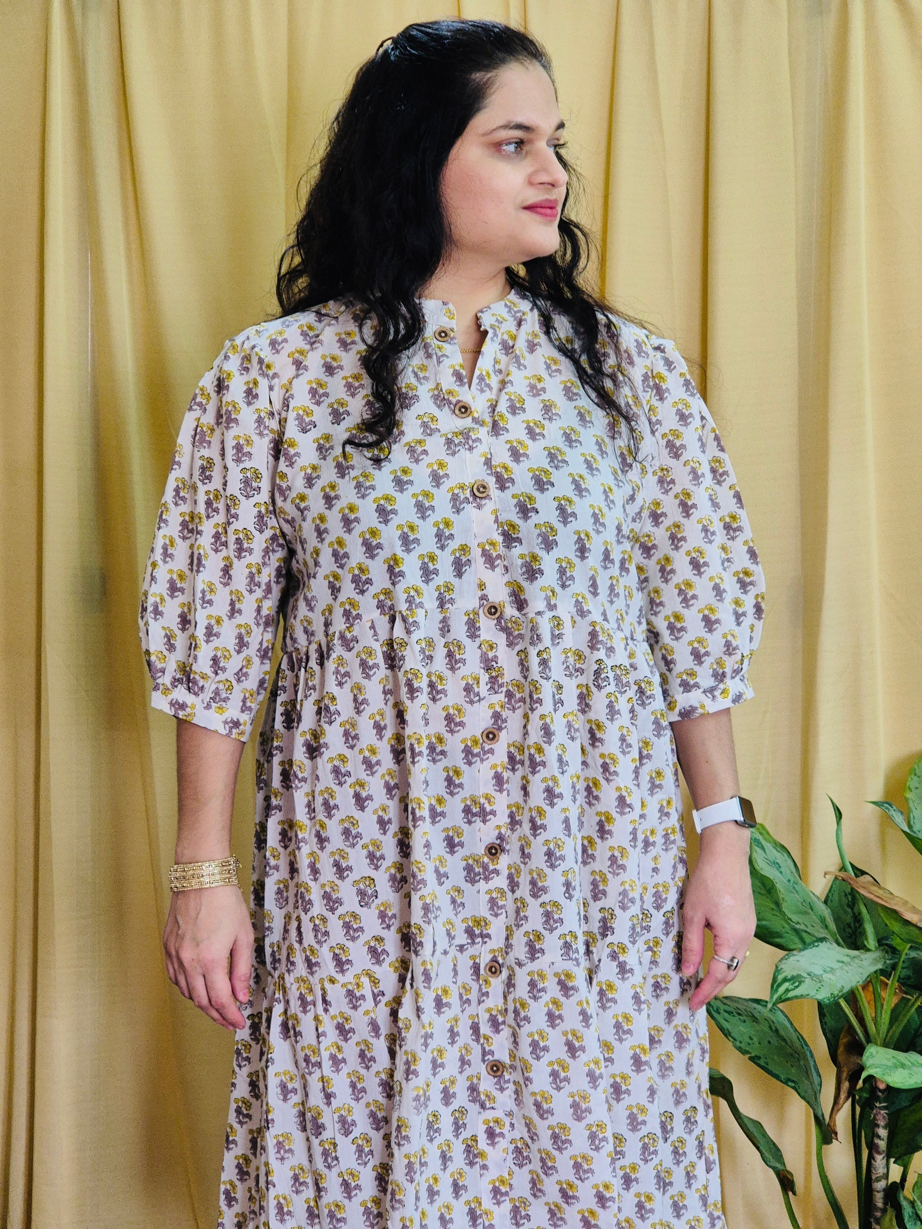 "Madhulika" Floral Blockprint Dress