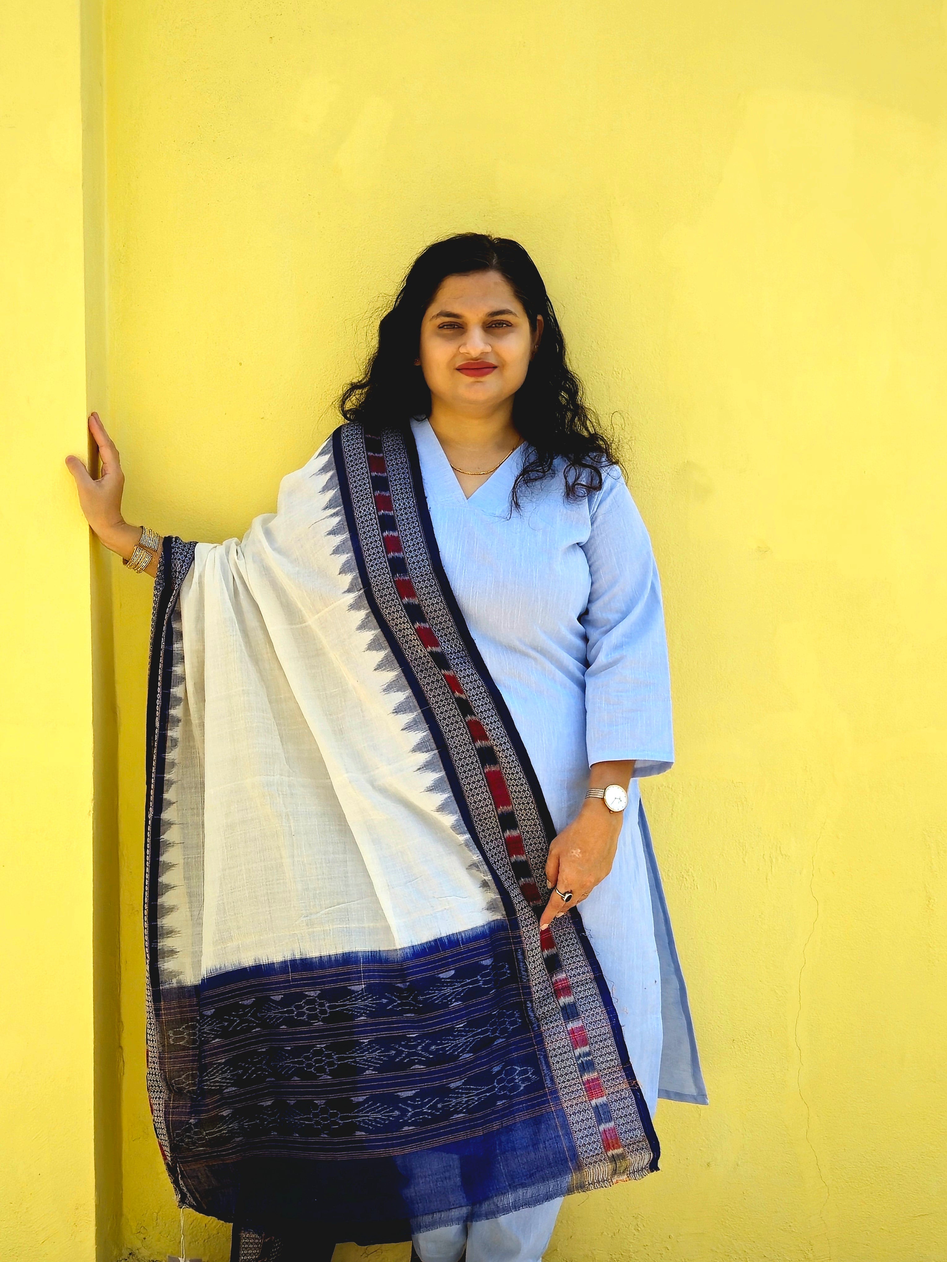 "Neelkanti" Blue Linen Co-ord Set with Sambalpuri Handloom Dupatta