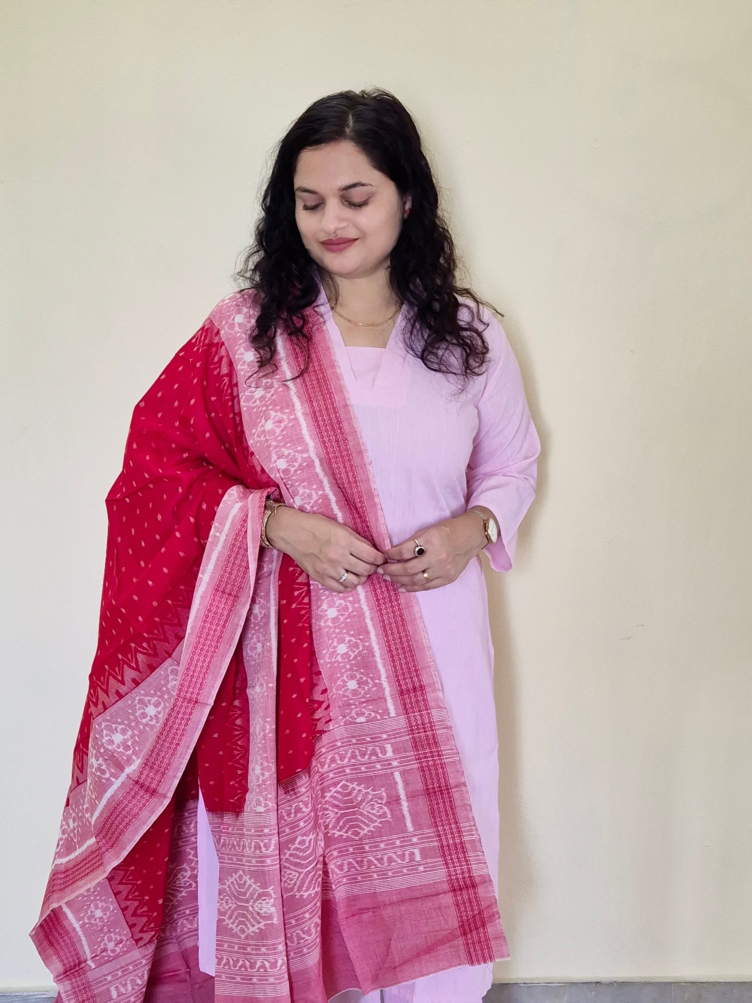 "Sharvani" Light Pink Linen Co-ord Set with Sambalpuri Handloom Dupatta