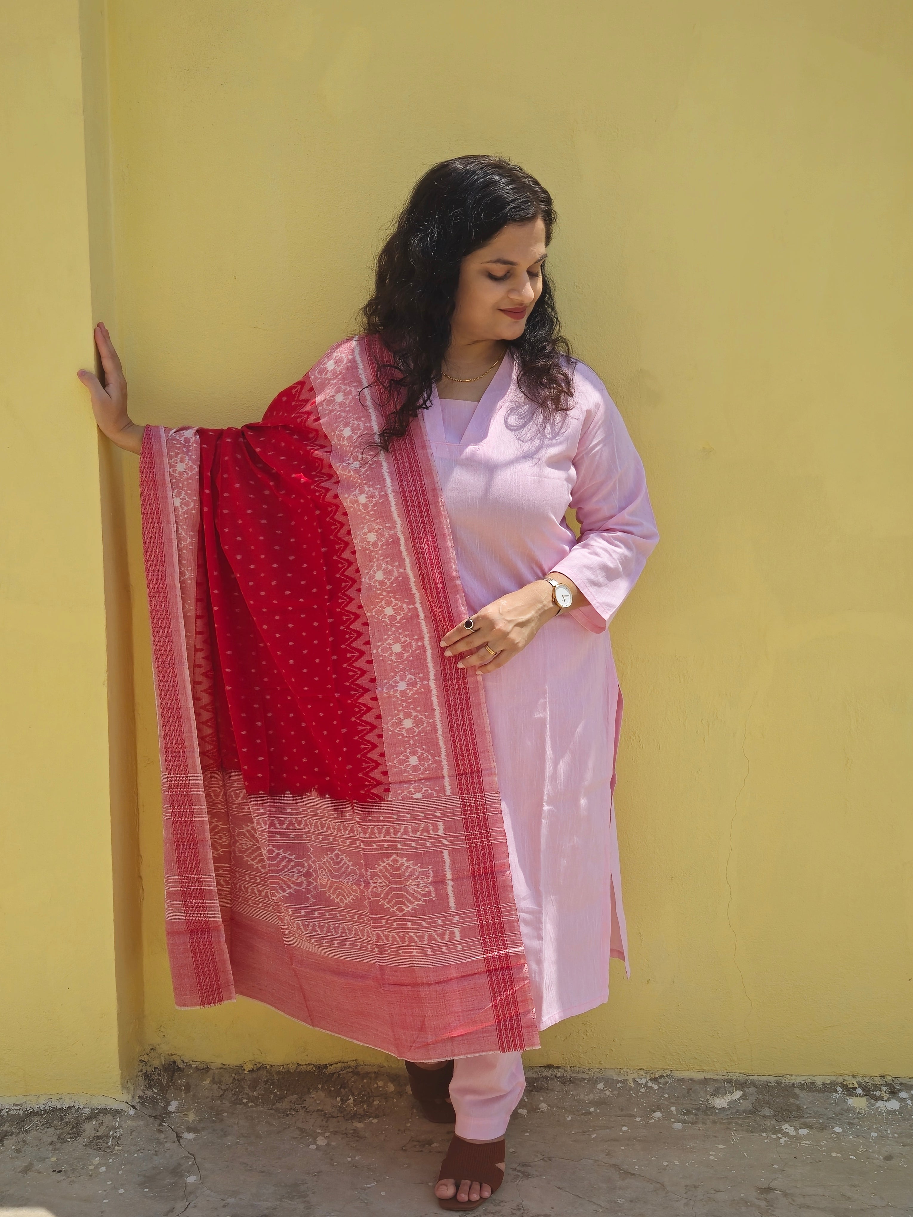 "Sharvani" Light Pink Linen Co-ord Set with Sambalpuri Handloom Dupatta