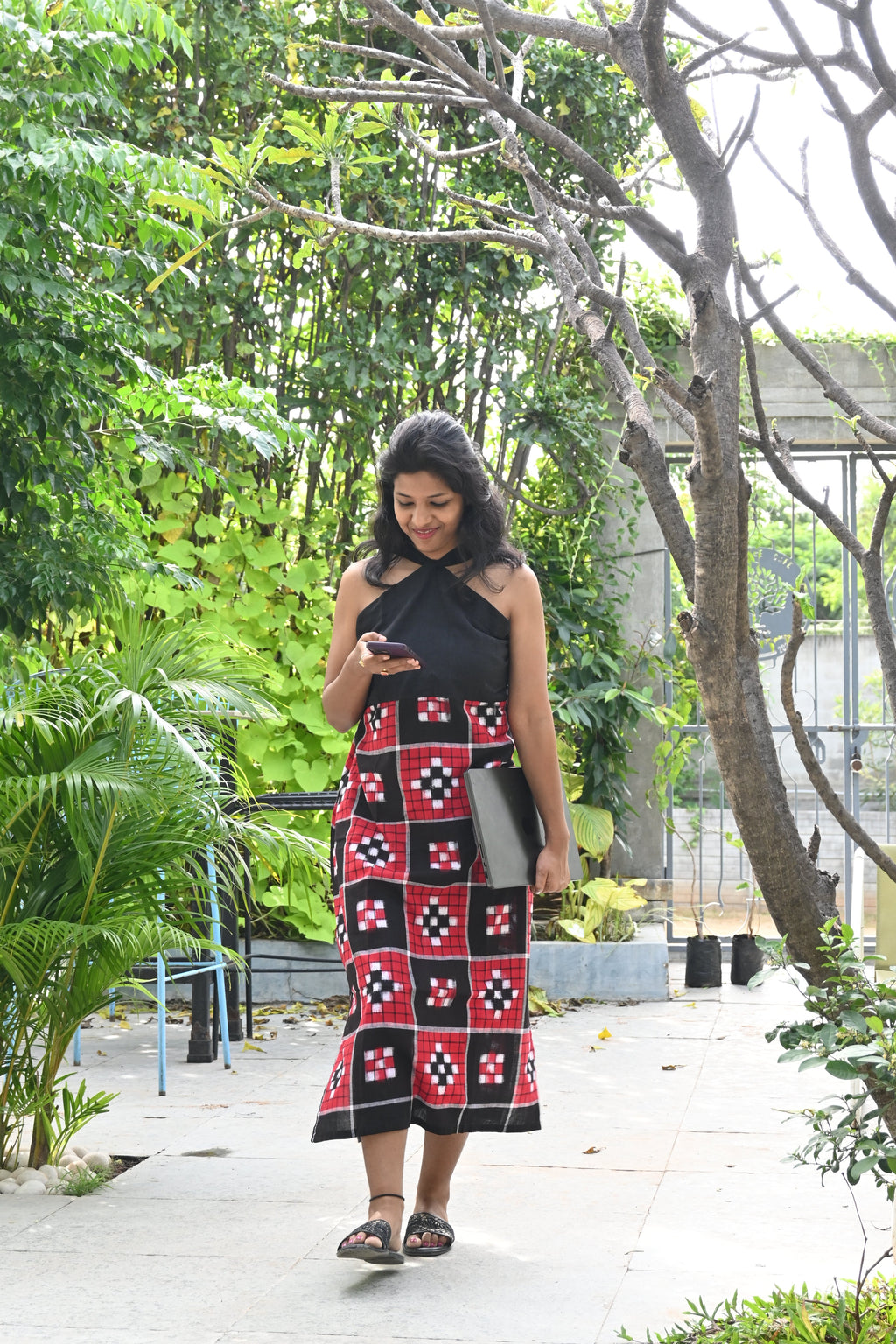 "Charita" Black Halter neck Sambalpuri Handloom Dress