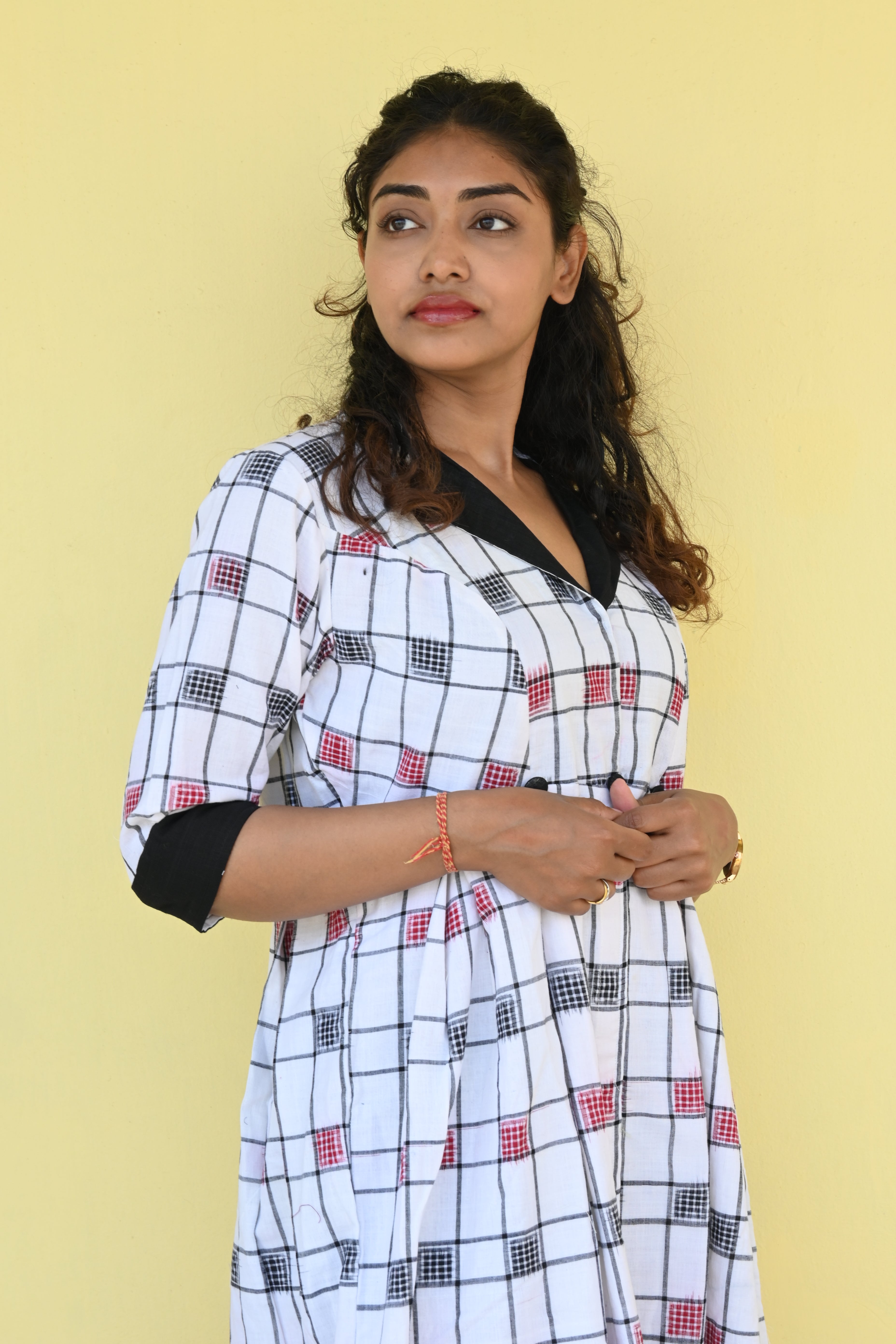 "Dhriti" White Sambalpuri Handloom Dress