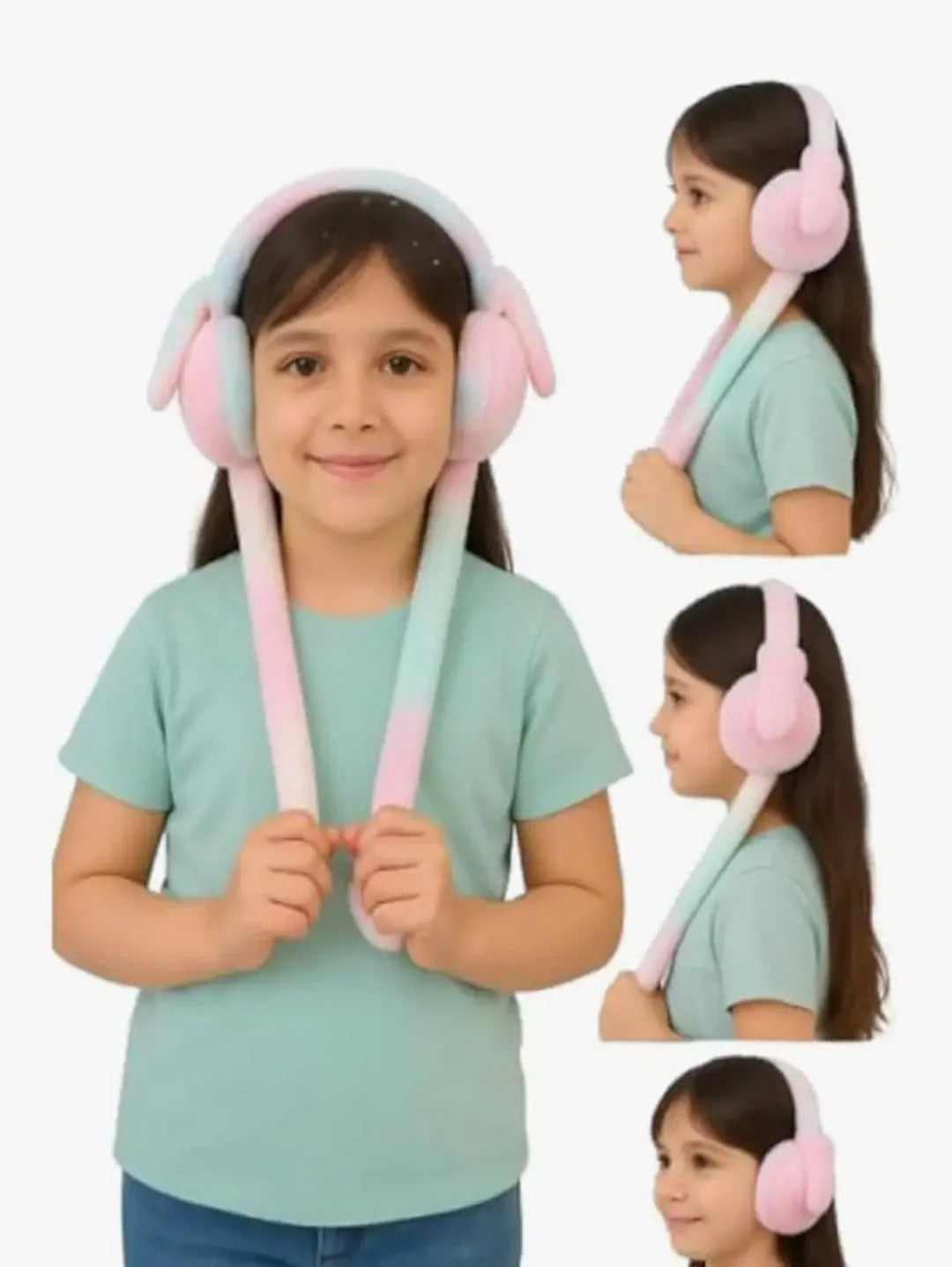 Jumping Rabbit Ear Winter Soft Warm Ear Muff For Girls & Kids - MultiColor Hair Band ( Pack Of 1 )